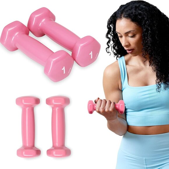 Pink 1lb Soft Dumbbells Set Hand Weights for Seniors Light Home Exercise Weights - Picture 5 of 6